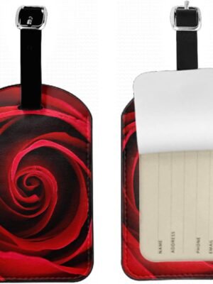 Red Roses Leather Luggage Tags Aroma Blooming Botanical Elegant Floral Petal Love Garden Business Card Holder Travel ID Bag Tag for Travel Luggage Baggage Identifier, 1 Pack