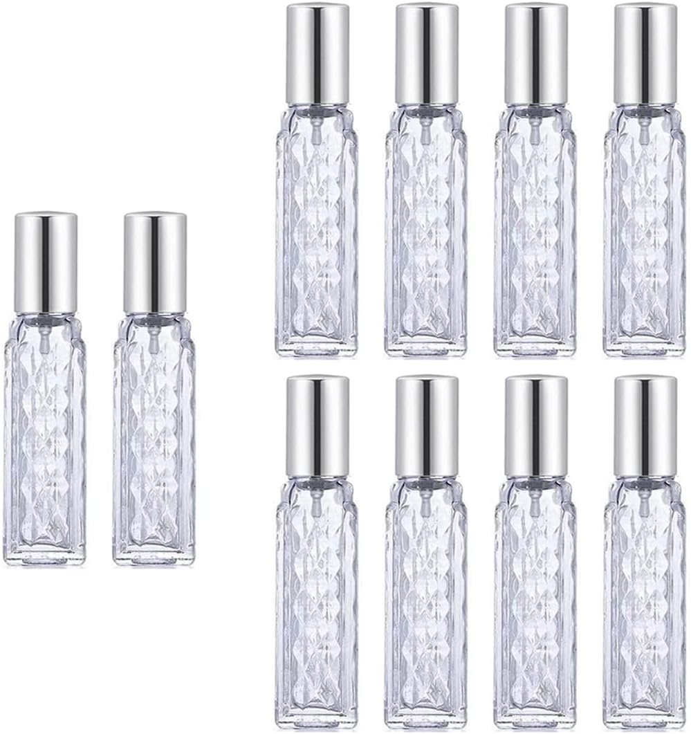 10Pack 12ml Clear Glass Perfume Atomizer,Empty Refillable Spray Perfume Bottle,Portable Fragrance Cosmetic Containers Fine Mist Small Spray Bottlefor Travel(Silver)