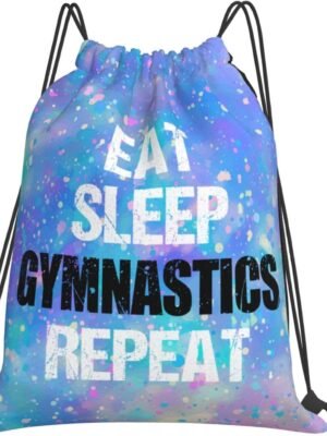 Eat Sleep Gymnastics Repeat Unisex Drawstring Backpack Bag Sport Gym Swim Travel Sackpack,BlueArt