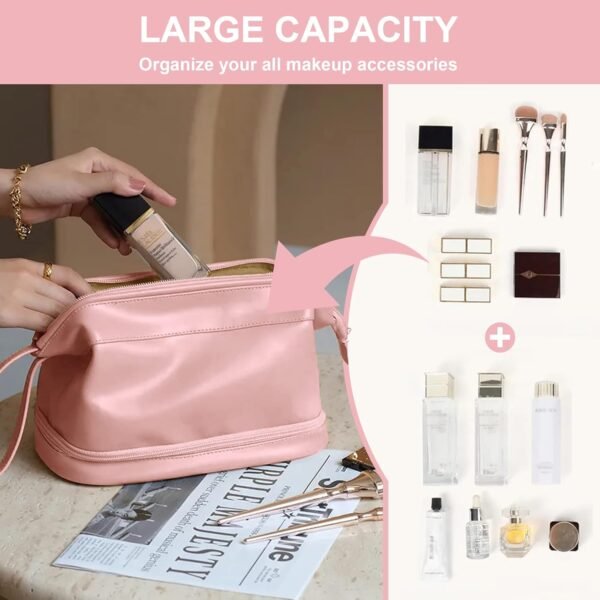 Makeup Bags - Double layer Large Makeup Organizer Travel Makeup Bag,Portable Waterproof Toiletry Bags for Cosmetics Brushes Lipstick Necklaces Earrings Bracelets,Roomy Cosmetic Bag for Women and Girls