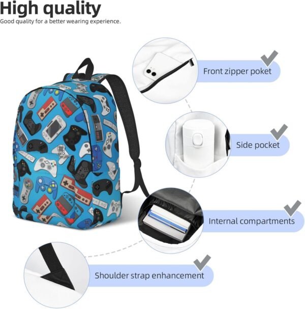 Video Game Controller Blue Background Backpack 15.7 Inch Laptop Backpack Travel Hiking Daypack Multipurpose Book Bag For Men Women Teens Boys Girls