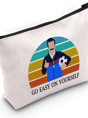 TOBGBE TV Show Gift Go Easy on Yourself Makeup Bag Funny Gift for Women TV Show Merchandise Soccer Football Lover Travel Case（Go easy bag）