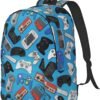 Video Game Controller Blue Background Backpack 15.7 Inch Laptop Backpack Travel Hiking Daypack Multipurpose Book Bag For Men Women Teens Boys Girls