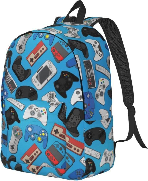 Video Game Controller Blue Background Backpack 15.7 Inch Laptop Backpack Travel Hiking Daypack Multipurpose Book Bag For Men Women Teens Boys Girls