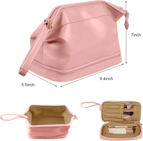 Makeup Bags - Double layer Large Makeup Organizer Travel Makeup Bag,Portable Waterproof Toiletry Bags for Cosmetics Brushes Lipstick Necklaces Earrings Bracelets,Roomy Cosmetic Bag for Women and Girls