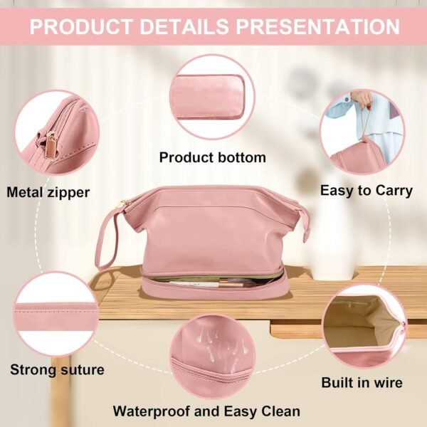 Makeup Bags - Double layer Large Makeup Organizer Travel Makeup Bag,Portable Waterproof Toiletry Bags for Cosmetics Brushes Lipstick Necklaces Earrings Bracelets,Roomy Cosmetic Bag for Women and Girls