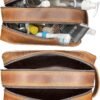 RUSTIC TOWN Leather Toiletry Bag for Men - Travel Shaving Dopp Kit - Bathroom Shower Toiletries Organizer - Leather Cosmetic Bag for Women (Antique Brown)